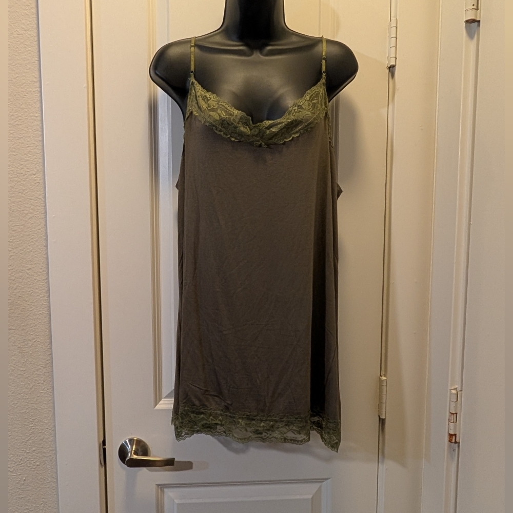 Dark Army Green Lace Plus Boutique Tank Top